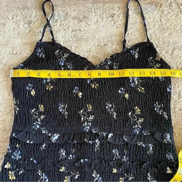 Abercrombie & Fitch Black Floral Mini Dress Smocked Bodice Tiered Ruffle: Large - Picture 8 of 10